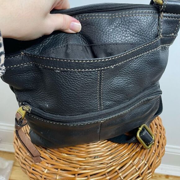 Fossil Morgan Traveler Black Soft Pebble Leather Organizer Crossbody Bag Brown - Picture 3 of 10